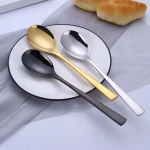 Titanium Gold Long Handle Stainless Steel Black Serving Salad Spoons