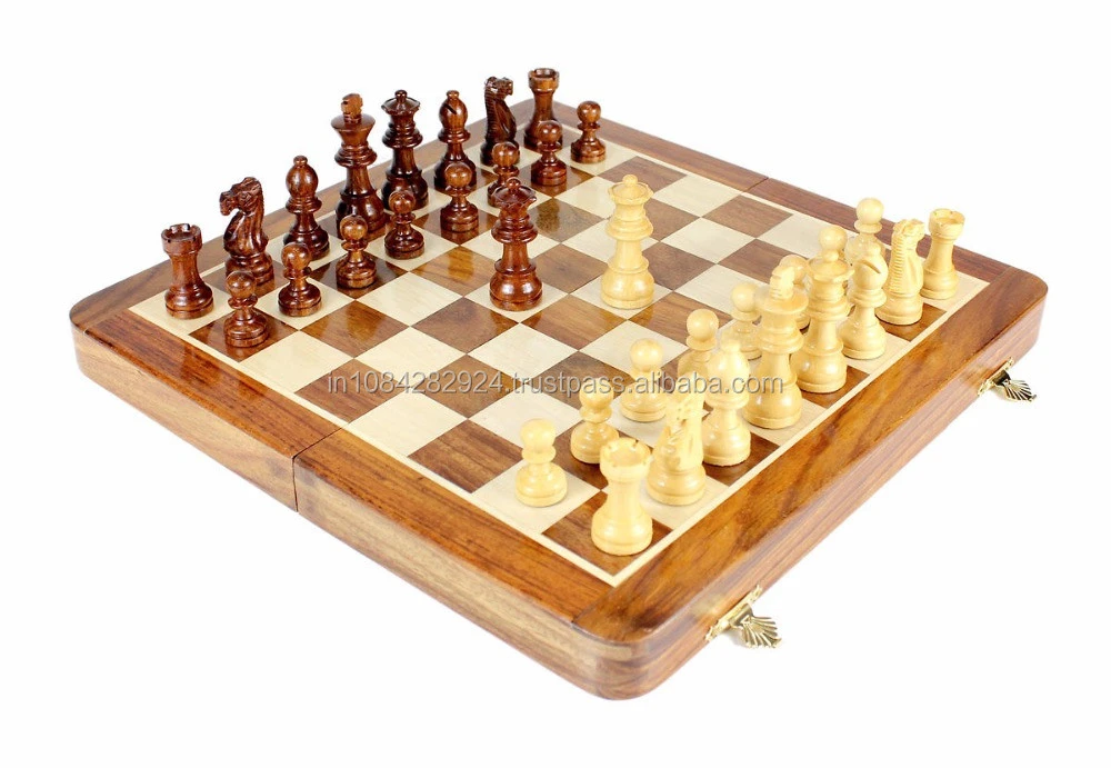 TRAVEL MAGNETIC FOLDING CHESS BOARD ROSE WOODS