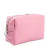 travel square plain pink yellow vegan leather cosmetic organizer handbag custom logo capacious PU toiletry storage bag box