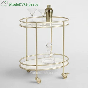 Triumph Champagne Gold Metal And White Marble Bar Cart, hotel tea trolley with wheels hotel furniture