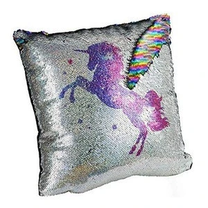 Unicorn Sequin Decorative Throw Pillow Case Rainbow Reversible Sequin Pillowcase