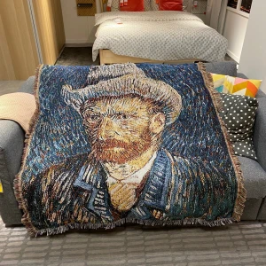 Van Gogh Portrait Design Throw Blanket Home Decor High Quality Woven Custom Tapestry With Tassel