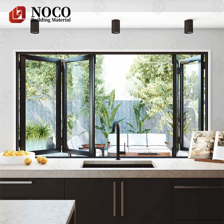 Villa balcony designs window / double pane tempered low e glass black window / aluminium bi-folding windows and doors