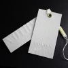 white card paper emboss logo garment 3D hang tag with swing string