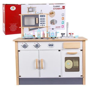 Wholesale 2020 preschool kids learning wooden kitchen play cabinet toys