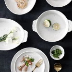 Wholesale Ceramic baking dish pans white rectangle stoneware bakeware with handles bake dishes sets