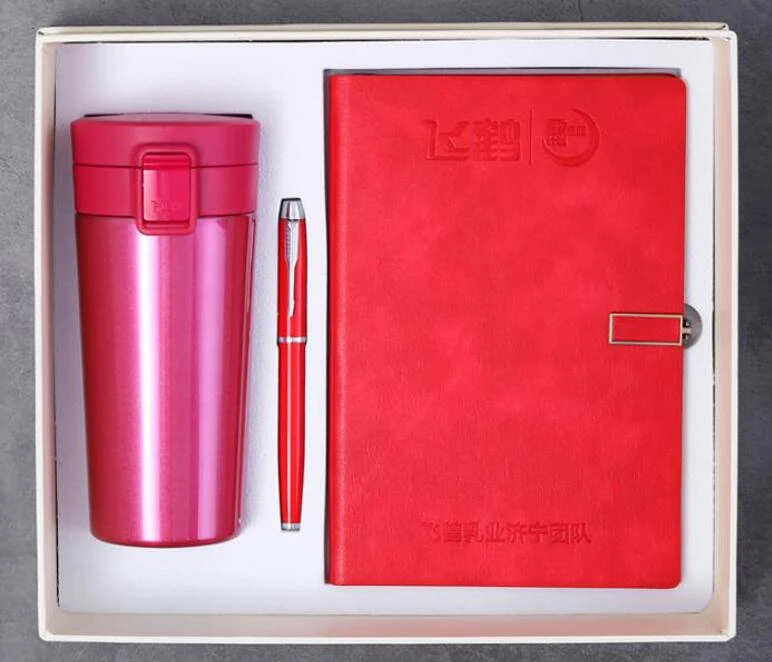 Wholesale cheap Custom School Notebook Thermos mug And Pen Gift Set A5 Leather Diary Notebook set