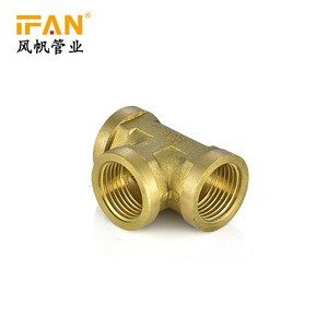 Wholesale Copper Female Tee Plumbing Fitting 1/2in 1inch 2inch Brass Tee Equal Tee for Copper Pipe Brass fittings