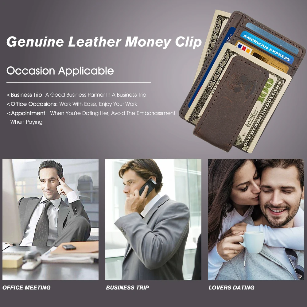 Wholesale Custom Money Clip Wallet Leather Slim Front Pocket Magnetic RFID Money Clip Wallet