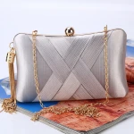Wholesale gold black silver satin metal tassels ornately decorated party rectangular diagonal clutch evening bag