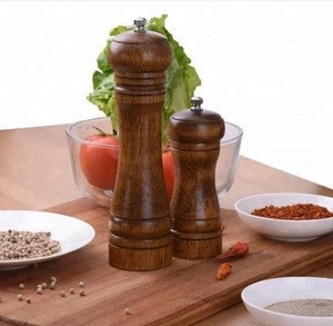 wholesale high quality shaker hand operate mill type salt pepper grinders nature bamboo wood manual spice grinder and shaker set