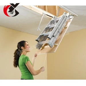 wholesale household wooden aluminum fold attic loft ladder with handrail