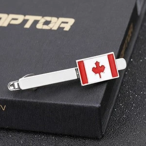 wholesale metal tie bar Canada flag shaped lapel pin men tie clips custom logo