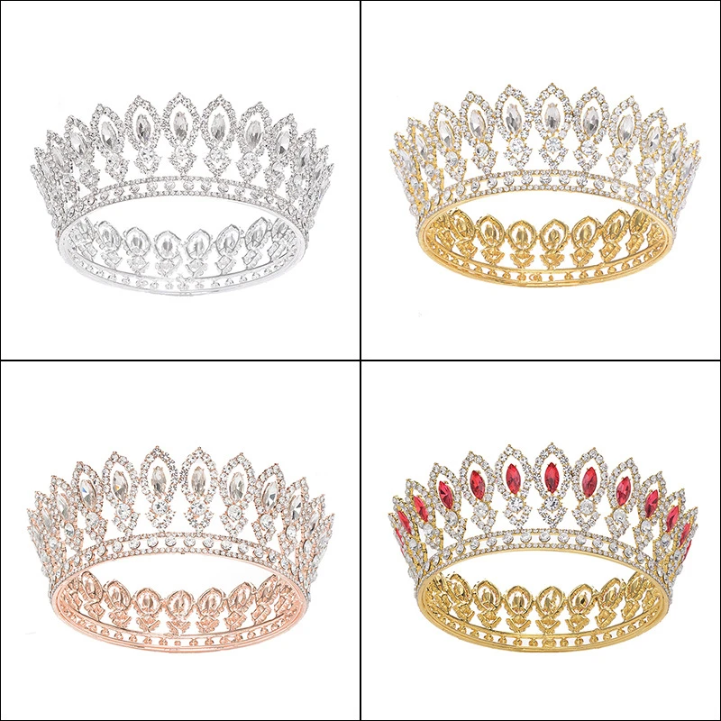 Wholesale New Tiara With Earrings Bride Tiara Full Round Wedding Crown Gold Grown Bridal Hair accessories