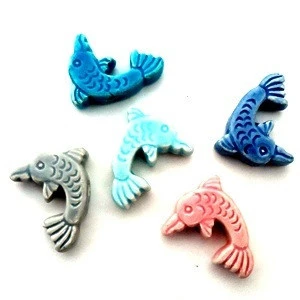 Wholesale Peruvian solid color ceramic animal beads for jewelry making, One color Dolphin shaped ceramic beads