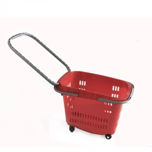 Wholesale Supermarket Plastic Roll Shopping Basket With Wheels