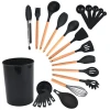 Wholesale wooden kitchen accessories cooking tools silicone accessories heavy duty kitchen utensils set