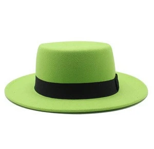 Wholesale wool Fedora hat men&#39;s neon felt jazz hats high quality Flat-topped cheap wool hat