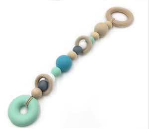 Wholesales Baby Wooden Play Gym Teethers Toy BPA Free Silicone Beads Crib Hanging Toys