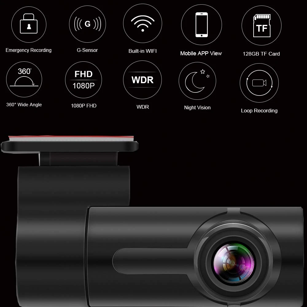 WiFi Dash Camera FHD 1080P Car Dashboard Camera Driving Recorder Built-in G-Sensor, WDR, Parking Monitor, Night  Vision