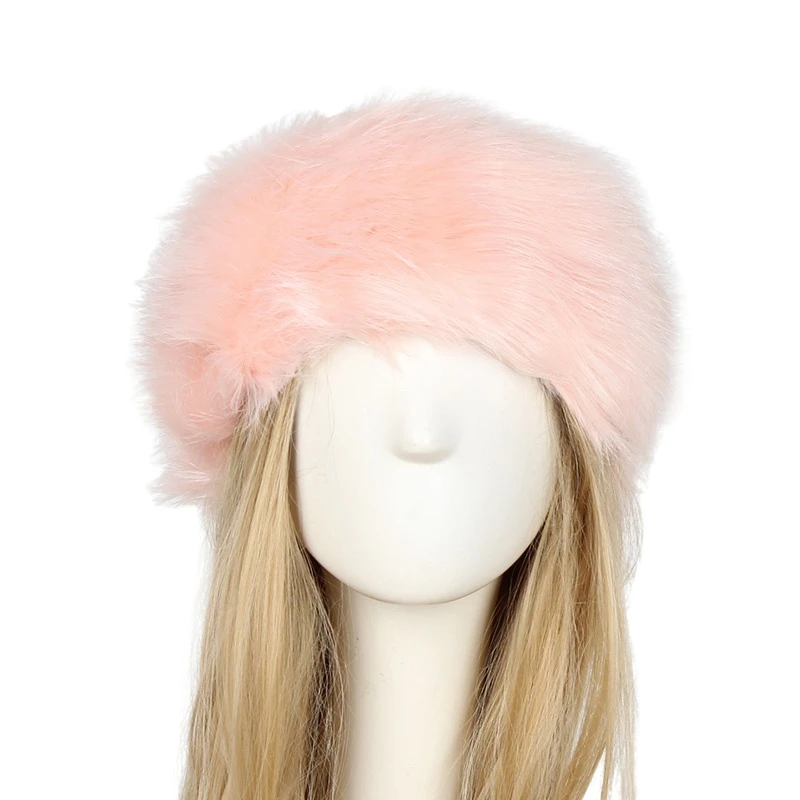 Winter elastic turban wide headwear ski hats women fluffy hair accessories faux fur headband