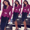 Women Spring V-Neck Long Sleeve Classic Plaid Sequined Formal Office Elegant Evening Party Tunic Peplum Bodycon Pencil Dress