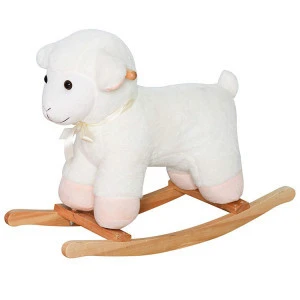 Wooden Rocking Horse Plush Rocking Sheep Toy Ride on Animal Sheep Toy
