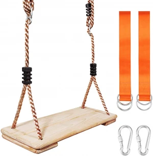 Wooden Tree Swing Seat Hanging Wood Swings Chair 17.1"x6.8"x1.1" Indoor Outdoor Backyard Sets with Adjustable 71 PP Rope & Tre