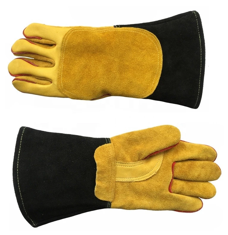 Yellow Leather Palm Blue Cow Split Leather Wholesale Gloves Safety Product