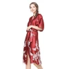 YICAI Crane Flower Printed Women Robe Bridesmaid Satin Sleepwear Printing Silk Kimono Short Sleeve Pajama Bridal Nightgown