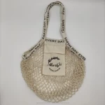 Yiwu Greencotton Wholesale Low Price Custom ECO Shopping Reusable Cotton Net Mesh Fruits Bag With Logo on Handle and Pocket