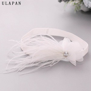 YouLaPan TH22 New Design White Elastic Velvet Garters, Feather Shanped Clear Rhinestone Wedding Garters for Women