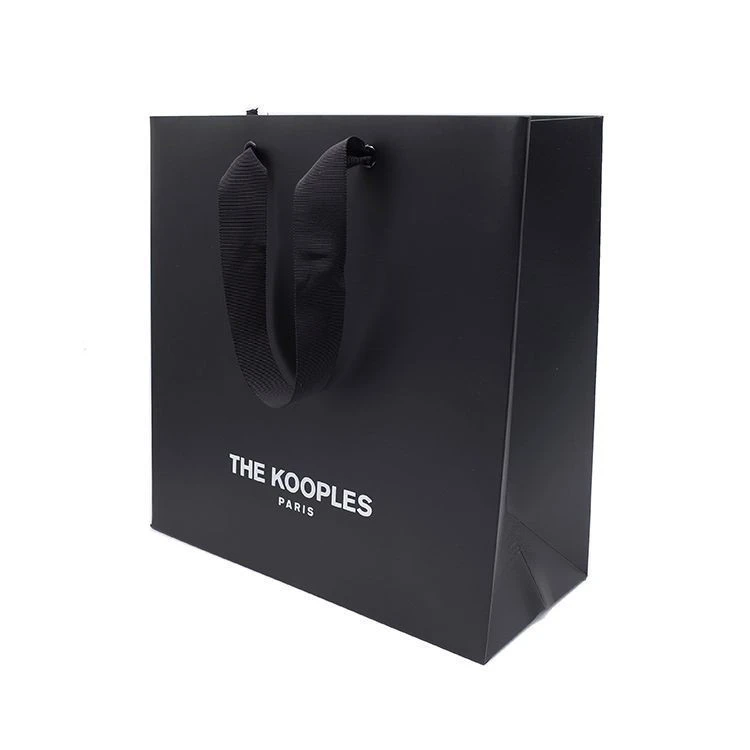 Buy Logo Hot Foiled Stamping Black Matt Paper Bag With Handle Paper ...