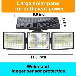 3 Work Modes Curved 160 LED Solar Security Light Waterproof ABS Made Motion Sensor Solar Wall Light Outdoor