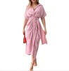 Women's Fashion New Style Lapel Short Sleeved Single Breasted High Waisted Shirt Dress