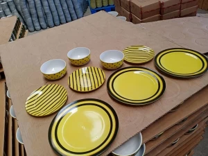 Bright yellow porcelain tableware for home