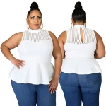 0420m082 summer latest design 2020 fat ladies fashionable  sleeveless solid tops shirt and blouse plus size women clothing