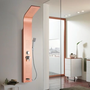 Rose gold shower panel shower tower 304 four function rainfall side jet  bathroom shower room fittings