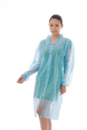 Disposable Use Lab Coat With Snaps And Elastic Wrist For Factory/Lab/Food Processing