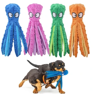 Octopus No Stuffing Crinkle Plush Chew Toys for Puppy Teething, Pet Training and Entertaining