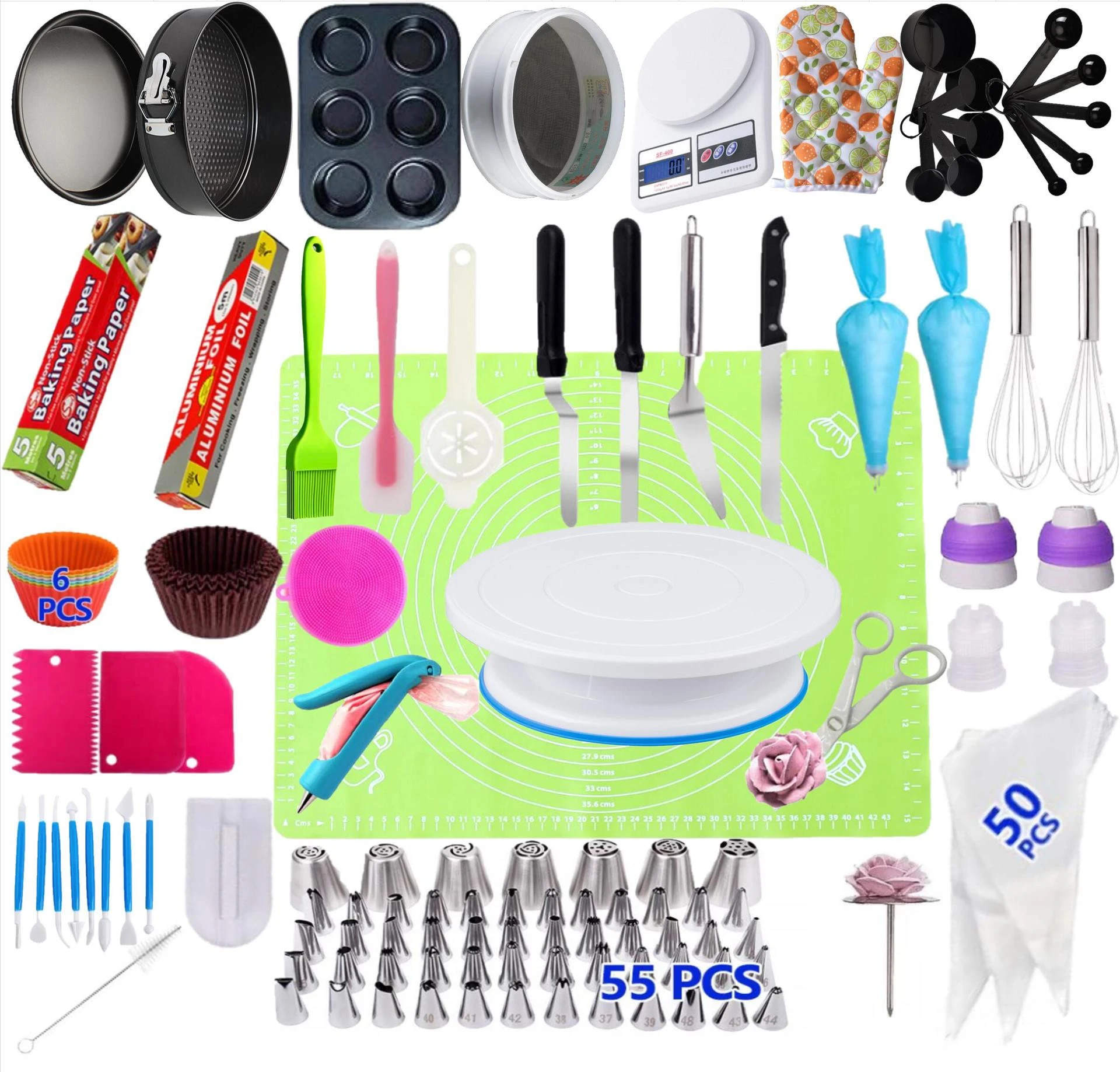 106 pcs Cake Decorating Kit With Rotating Turntable Stand, Icing Piping Tips Pastry Bags, Icing Spatula Smoother