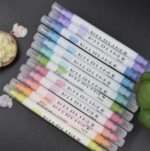 12 Fluorescent Colors Eye-Protecting Dual Tip Highlighter Marker Pen