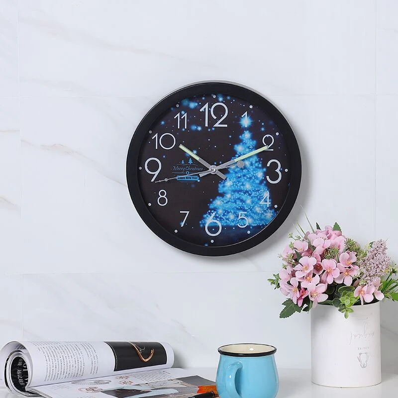12 Inch Silver Frame Modern Night Wall Clock Glow in The Dark for Bedroom Living Room