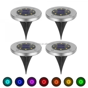 1.2V  8 LED Color Changing Stainless Steel Solar Garden Ground Pathway Buried Disk light