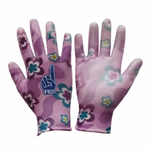 13 gauge women household garden PU coated polyester prints liner Safety Work gloves
