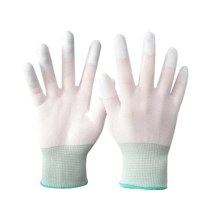 13G Nylon Gloves with White PU Coating on Fingertips