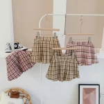 201202h2079  toddler baby skirts little girl skirt plaid brown belt winter kids clothed children clothing wholesale boutiques