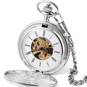 2019 custom twin opening fine polishing  men watches roman numerals high quality silver mechanical pocket watch