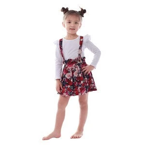 2019 new popular in US solid flutter sleeves top flower skirt baby girls clothing set