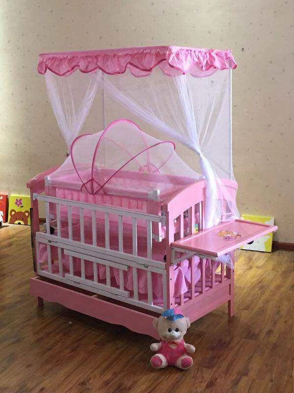 2020 Hotsale Large Multifunction Baby Crib Beds With Storage Layer&Mosquito Nets
